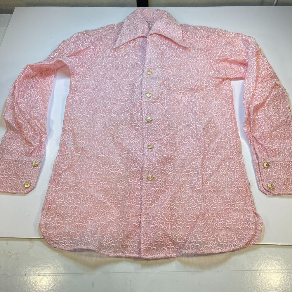 Vintage Deadstock 1970's Groovy Mod Shirt Sz Mens S PINK Bia Exclusive